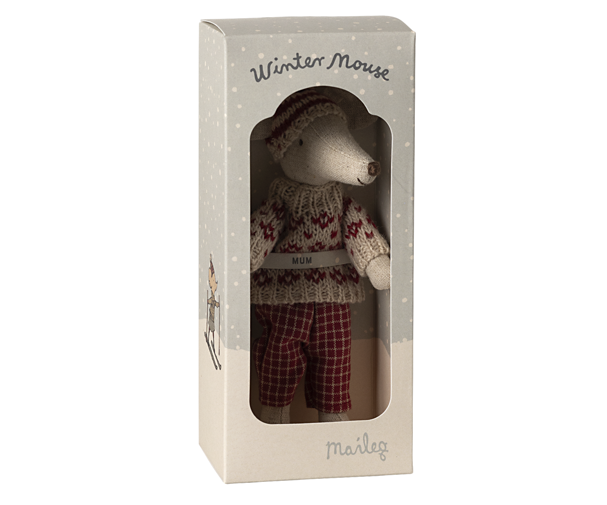 Maileg Mum Winter Mouse with Ski Set