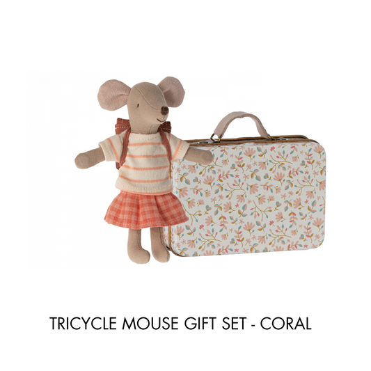 Maileg Tricycle Mouse Gift Set, Coral