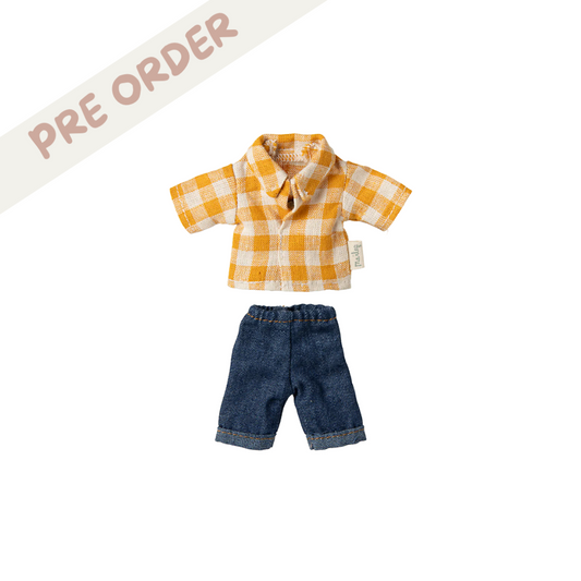 Maileg Yellow checked shirt and pants, Dad mouse