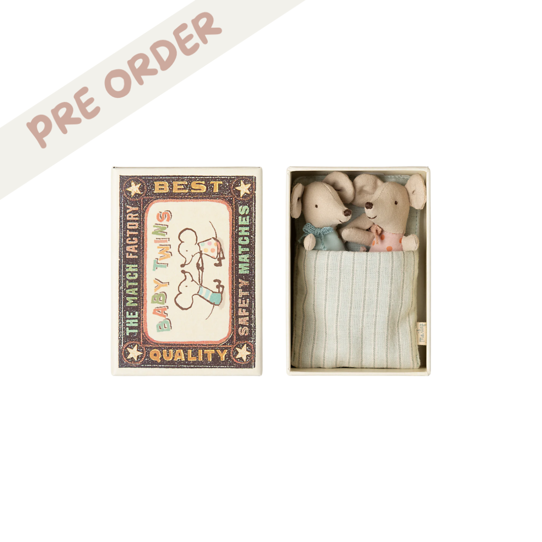 Maileg Baby Twin Mice in Matchbox Bed, pre-order Maileg SS25