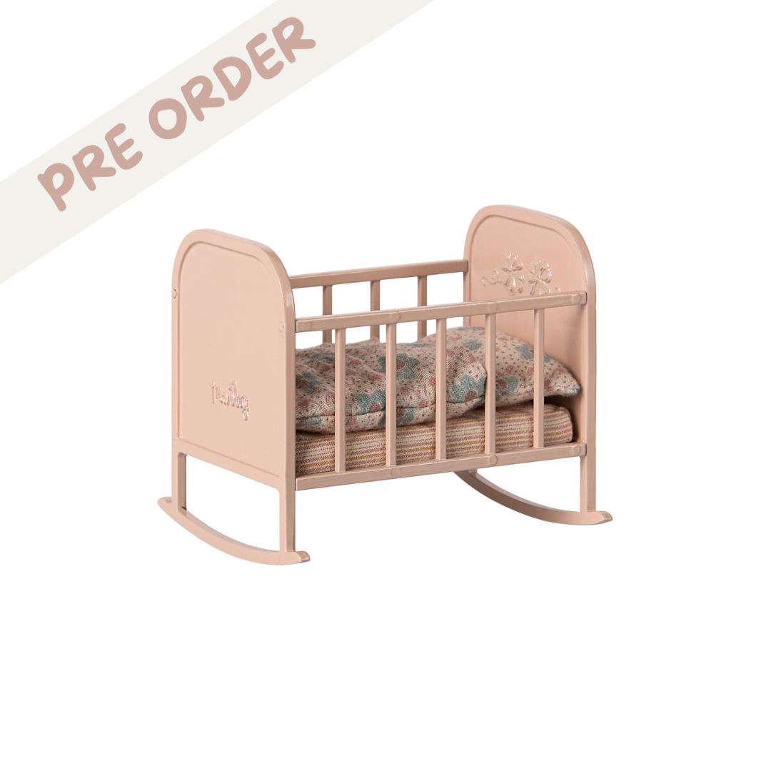 Maileg My Baby Cradle in Light Rose - Rocking Cradle with floral bedding, from Mouse in a Box Maileg SS25 pre order now