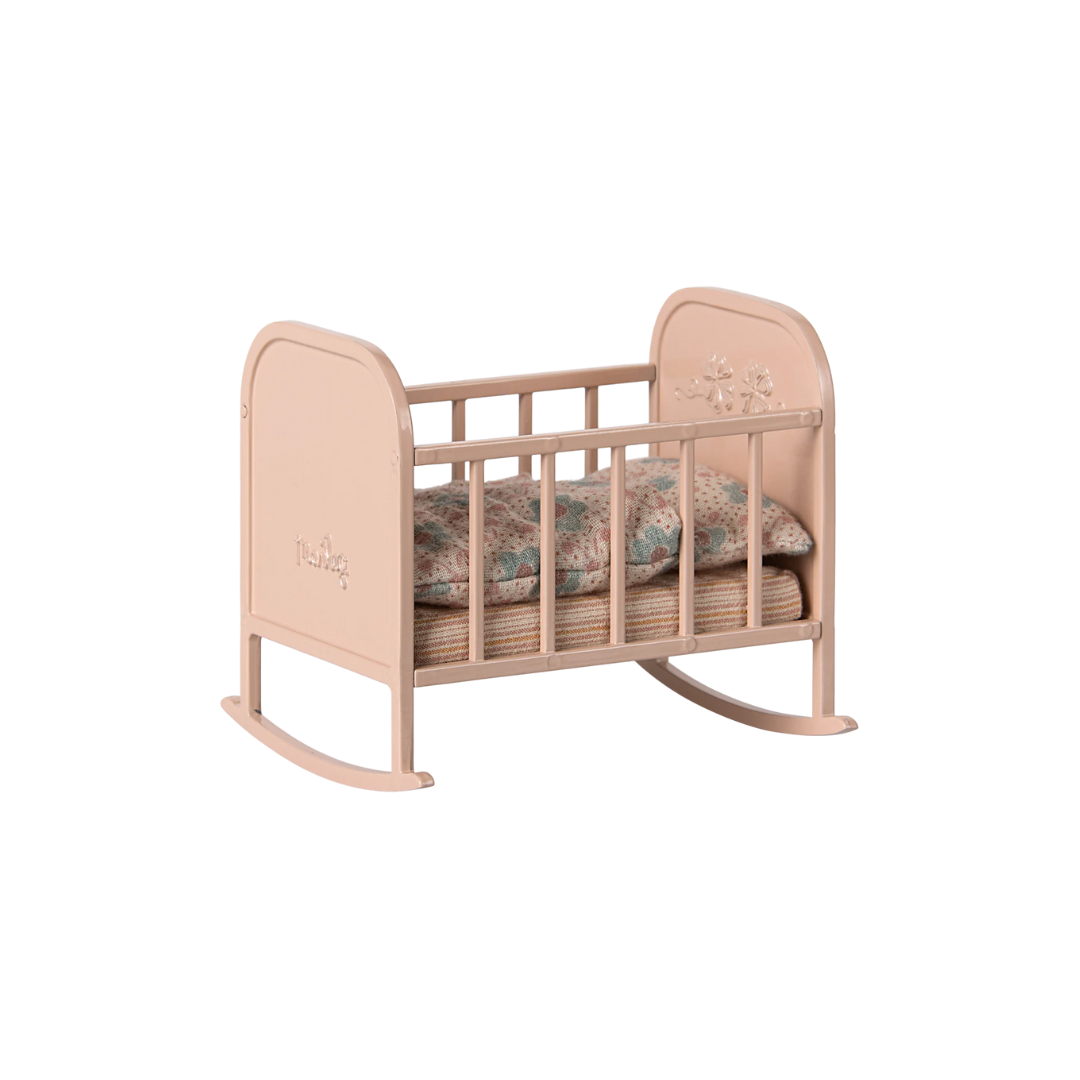 Maileg My Baby Cradle in Light Rose - Rocking Cradle with floral bedding, from Mouse in a Box Maileg SS25