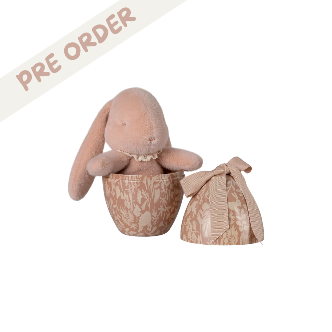 Maileg Easter pink decorative egg with soft plush pink bunny soft toy gift set, from Maileg SS25 collection, pre-order now