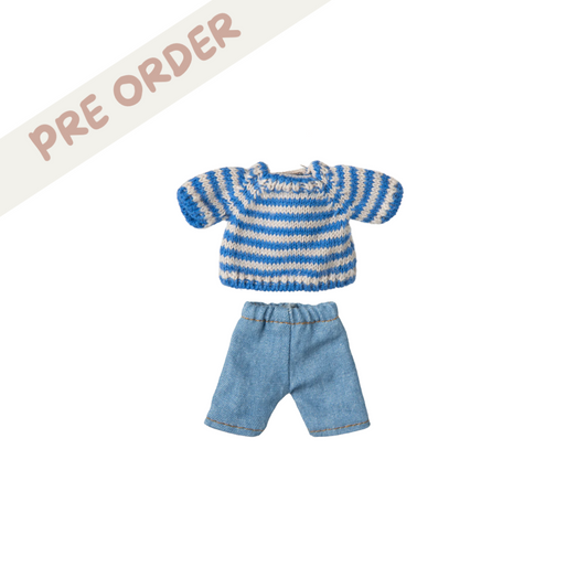 Maileg Big Brother Mouse Red Stripe Knitted Sweater & Blue Trouser Set | Maileg dress up big brother outfit preorder