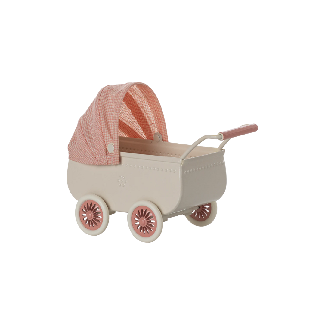 Maileg Mouse Pram, Coral: Vintage-Style Stroller for Baby Mice