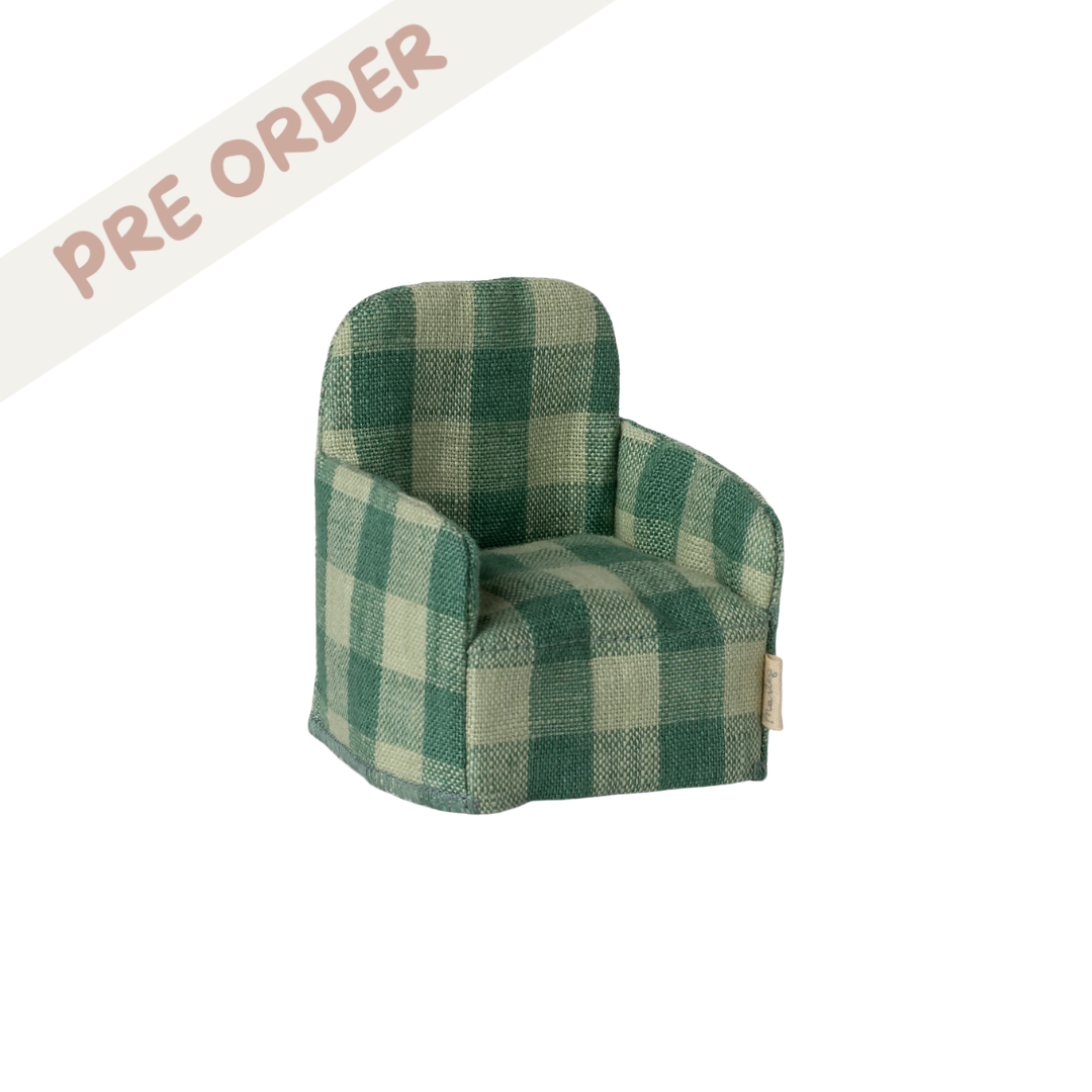 Maileg Folding chair, Mouse - Green check