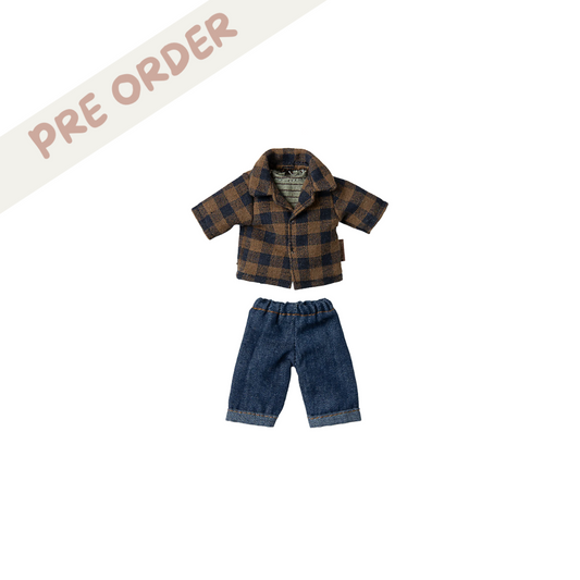 Maileg Brown checked shirt and pants, Dad mouse