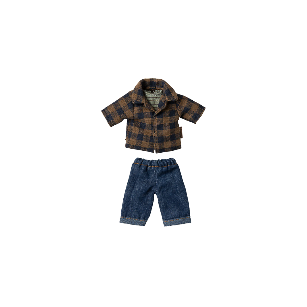 Maileg Brown checked shirt and pants, Dad mouse