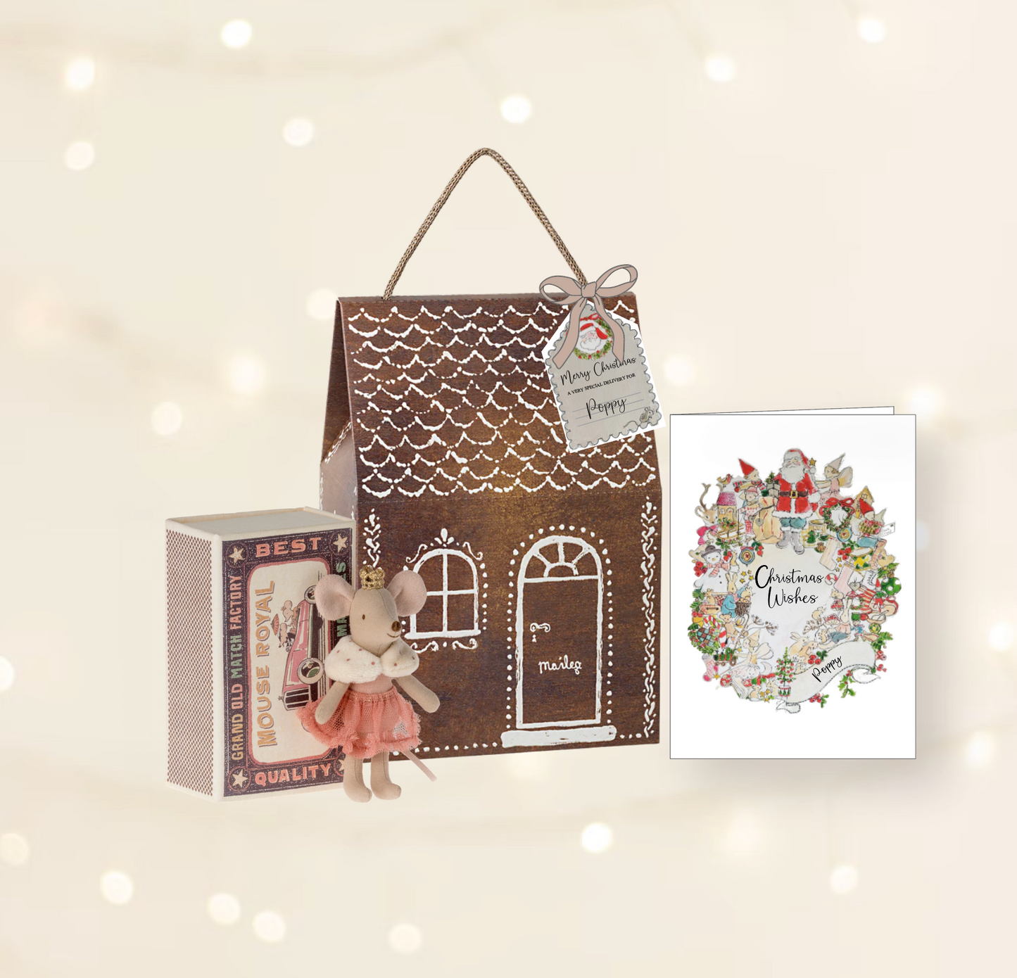 Maileg Christmas Gift Set: Princess Mouse, Christmas Card & Gingerbread Bag